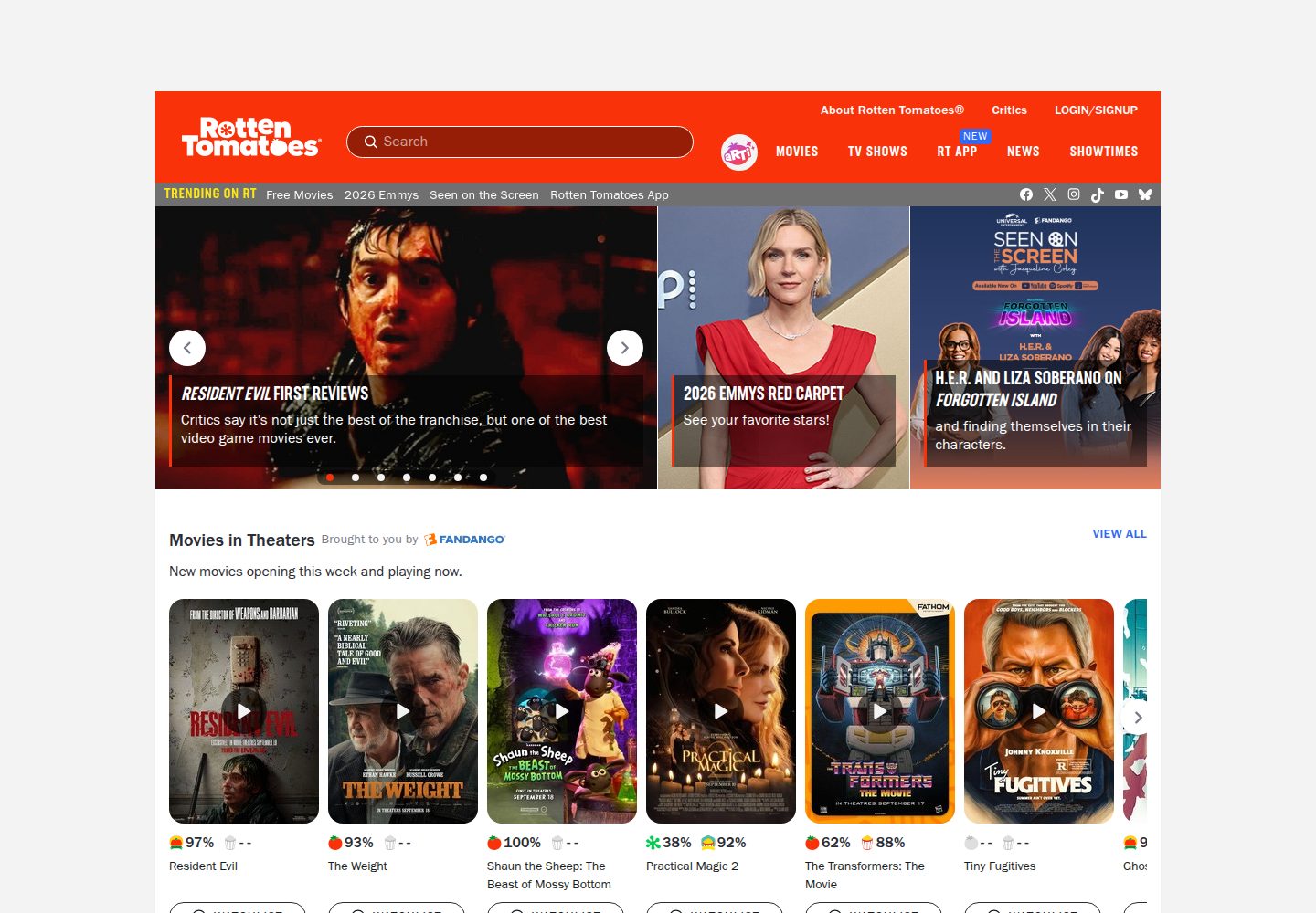 Rotten Tomatoes website screenshot