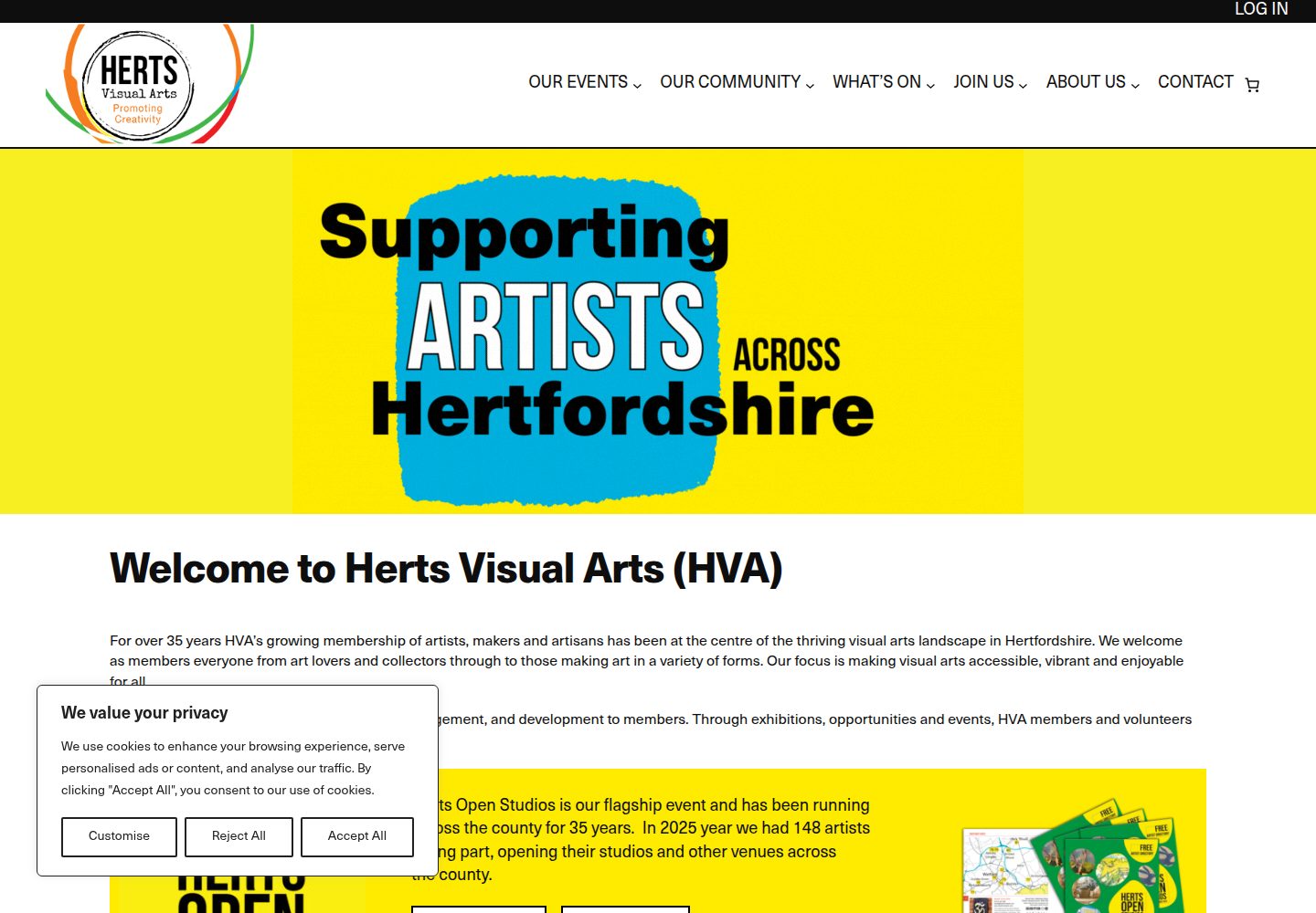 Visual Arts in Hertfordshire website screenshot
