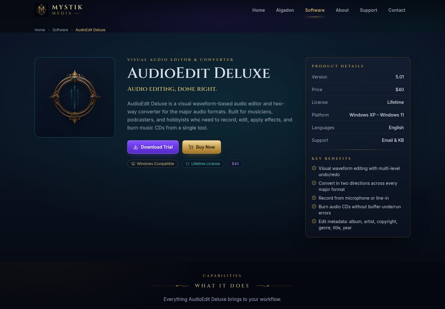 Audio Edit Deluxe website screenshot