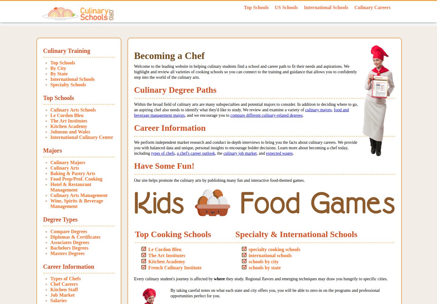 Culinary Schools website screenshot